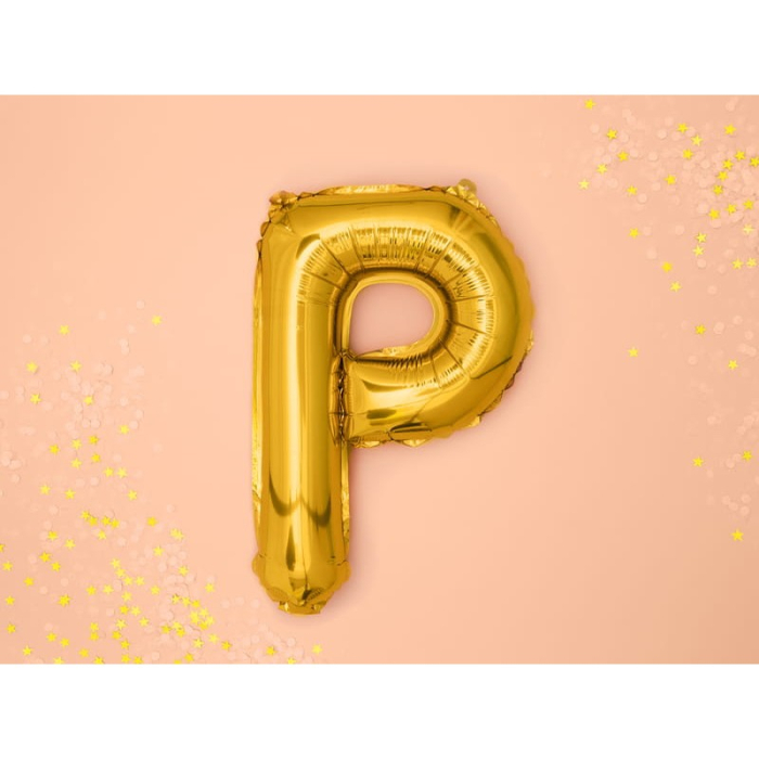 Balon Folie Metalizata Litera P, , 40 cm, Umflati cu Heliu sau Aer, Ambalaj Individual, Pai inclus, Auriu [4]