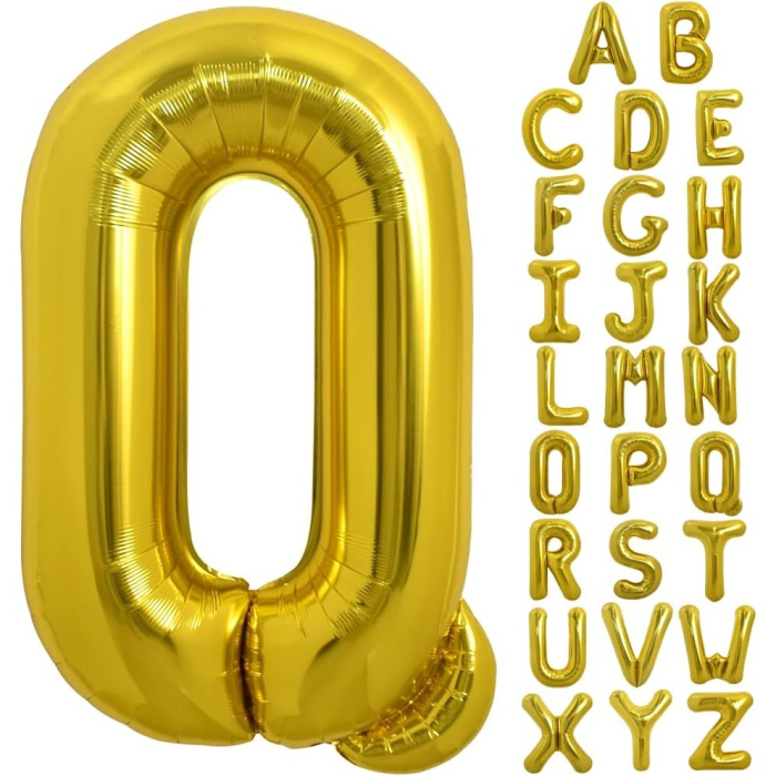 Balon Folie Metalizata Litera Q, , 40 cm, Umflati cu Heliu sau Aer, Ambalaj Individual, Pai inclus, Auriu [3]