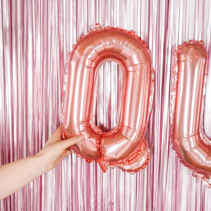 Balon Folie Metalizata Litera Q, , 40 cm, Umflati cu Heliu sau Aer, Ambalaj Individual, Pai inclus, Rose Gold [5]