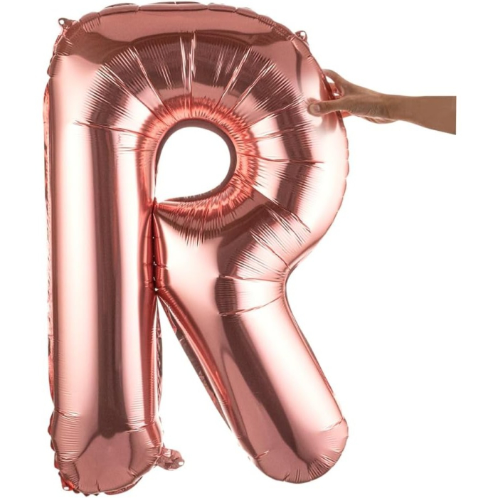 Balon Folie Metalizata Litera R, , 100 cm, Umflati cu Heliu sau Aer, Ambalaj Individual, Pai inclus, Rose Gold [8]