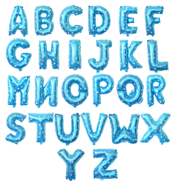 Balon Folie Metalizata Litera R, , 40 cm, Cu Imprimeu Stelute, Umflati cu Heliu sau Aer, Ambalaj Individual, Pai inclus, Albastru [2]