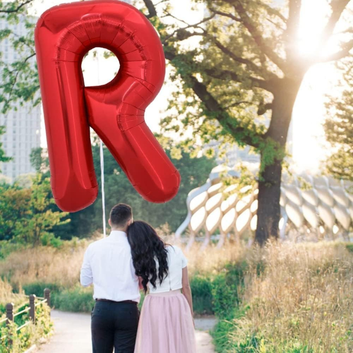 Balon Folie Metalizata Litera R, , 40 cm, Umflati cu Heliu sau Aer, Ambalaj Individual, Pai inclus, Rosu [5]