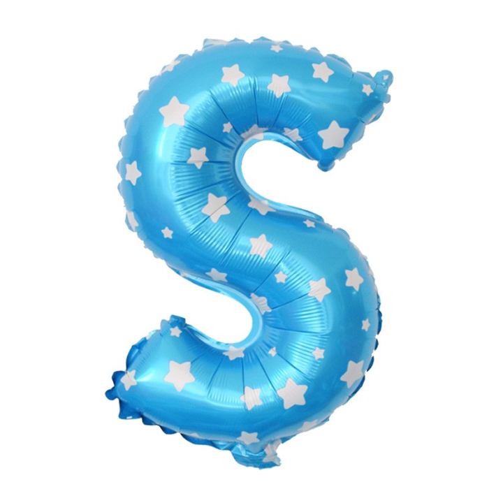 Balon Folie Metalizata Litera S, , 40 cm, Cu Imprimeu Stelute, Umflati cu Heliu sau Aer, Ambalaj Individual, Pai inclus, Albastru [3]