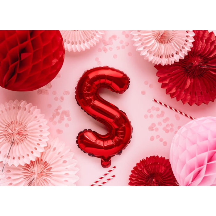 Balon Folie Metalizata Litera S, , 40 cm, Umflati cu Heliu sau Aer, Ambalaj Individual, Pai inclus, Rosu [2]