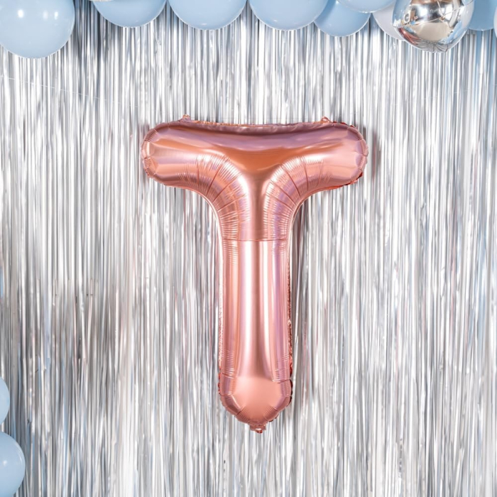 Balon Folie Metalizata Litera T, , 100 cm, Umflati cu Heliu sau Aer, Ambalaj Individual, Pai inclus, Rose Gold [4]