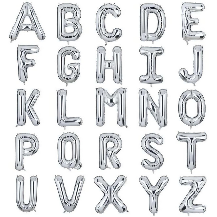 Balon Folie Metalizata Litera T, , 40 cm, Umflati cu Heliu sau Aer, Ambalaj Individual, Pai inclus, Argintiu [8]