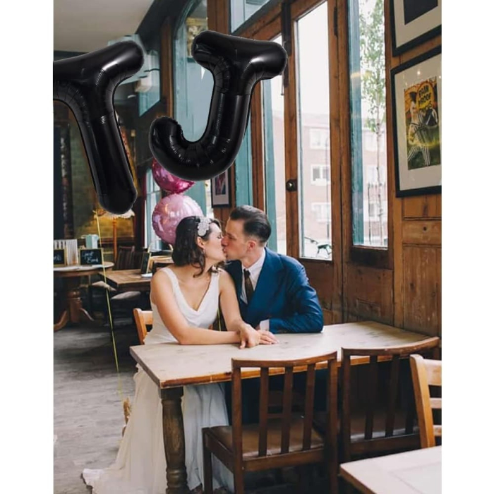 Balon Folie Metalizata Litera T, , 40 cm, Umflati cu Heliu sau Aer, Ambalaj Individual, Pai inclus, Negru [5]