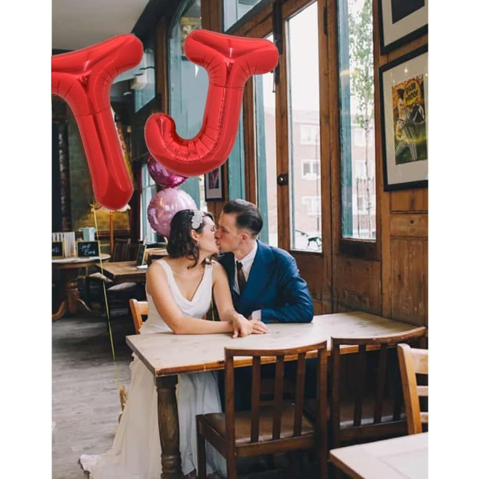 Balon Folie Metalizata Litera T, , 40 cm, Umflati cu Heliu sau Aer, Ambalaj Individual, Pai inclus, Rosu [6]