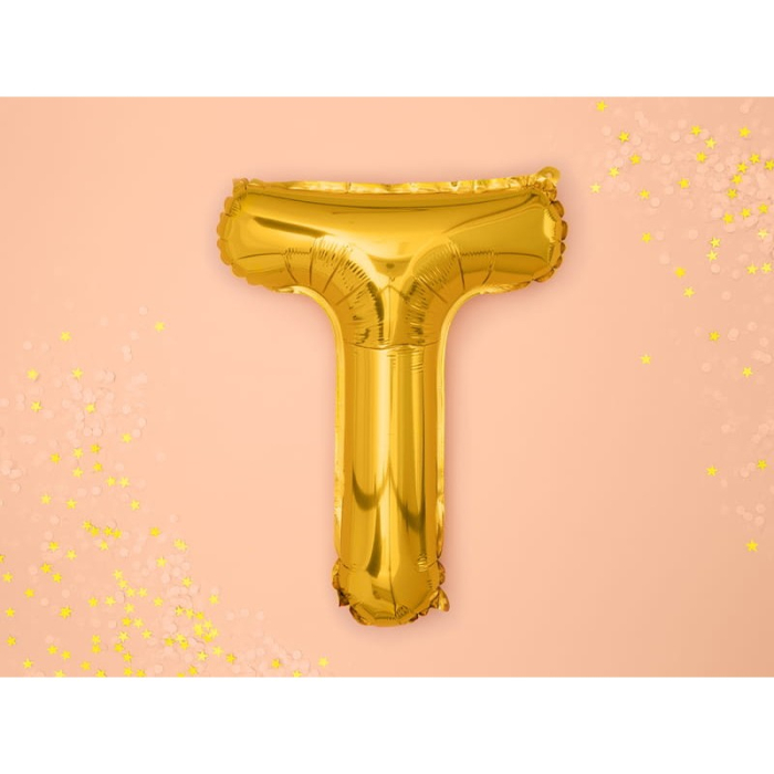 Balon Folie Metalizata Litera T, , 80 cm, Umflati cu Heliu sau Aer, Ambalaj Individual, Pai inclus, Auriu [4]