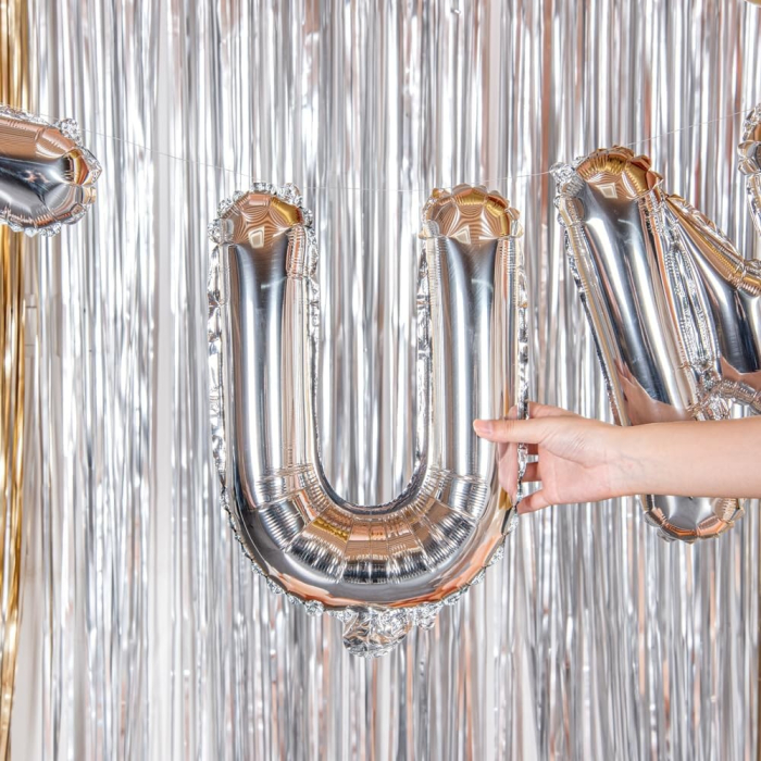 Balon Folie Metalizata Litera U, , 80 cm, Umflati cu Heliu sau Aer, Ambalaj Individual, Pai inclus, Argintiu [4]