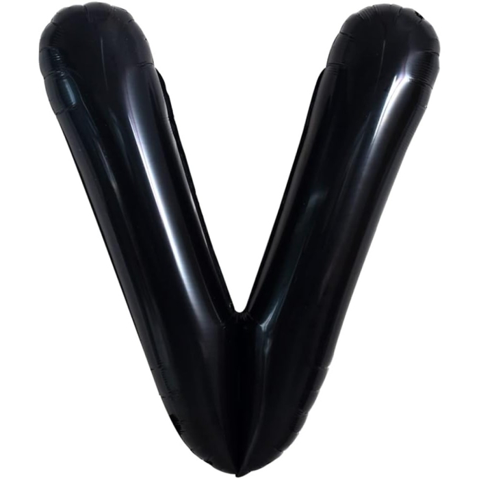 Balon Folie Metalizata Litera V, , 40 cm, Umflati cu Heliu sau Aer, Ambalaj Individual, Pai inclus, Negru [6]