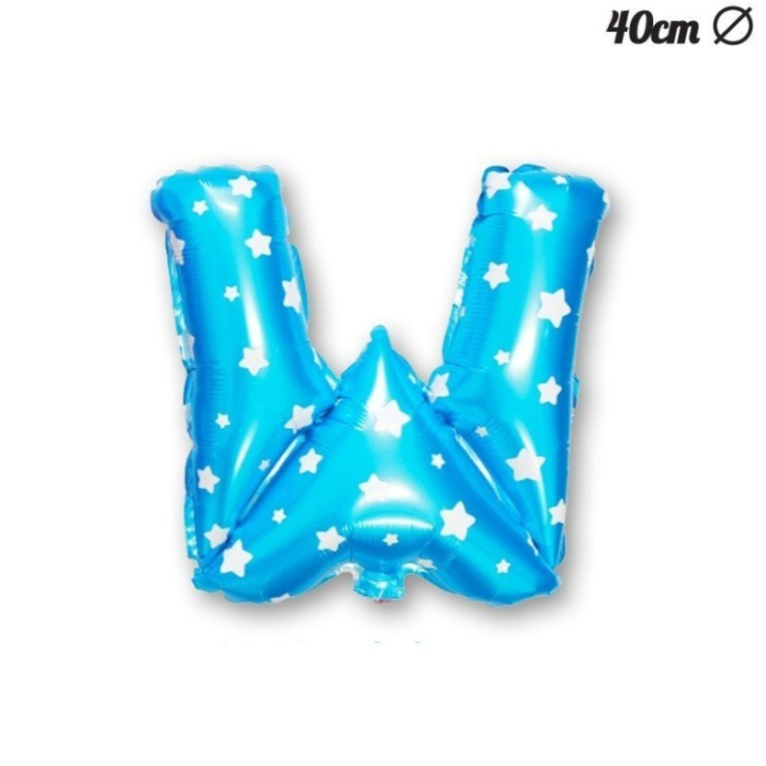 Balon Folie Metalizata Litera W, , 40 cm, Cu Imprimeu Stelute, Umflati cu Heliu sau Aer, Ambalaj Individual, Pai inclus, Albastru [4]