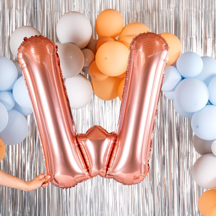 Balon Folie Metalizata Litera W, , 80 cm, Umflati cu Heliu sau Aer, Ambalaj Individual, Pai inclus, Rose Gold [5]