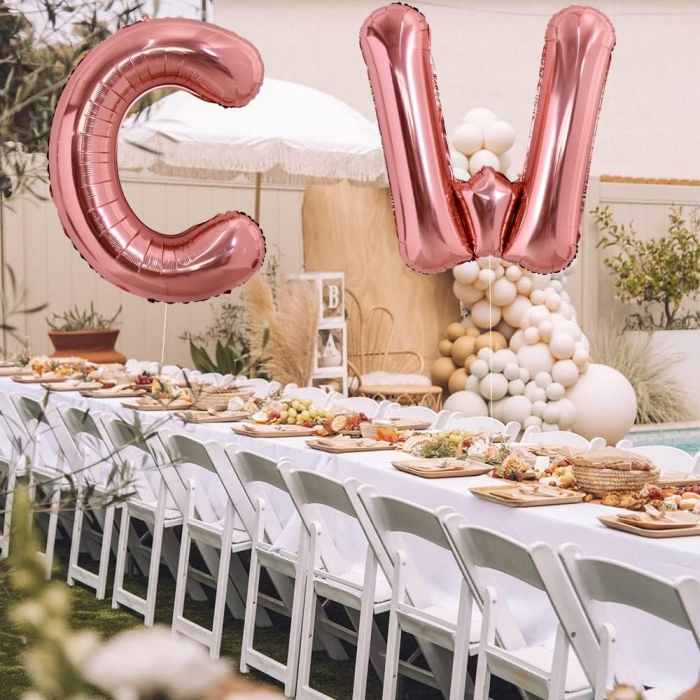 Balon Folie Metalizata Litera W, , 80 cm, Umflati cu Heliu sau Aer, Ambalaj Individual, Pai inclus, Rose Gold [2]