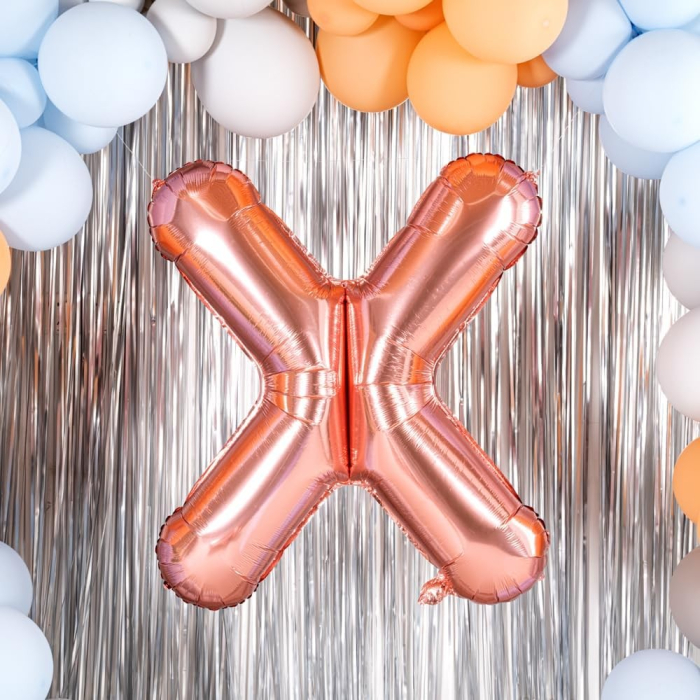 Balon Folie Metalizata Litera X, , 100 cm, Umflati cu Heliu sau Aer, Ambalaj Individual, Pai inclus, Rose Gold [7]