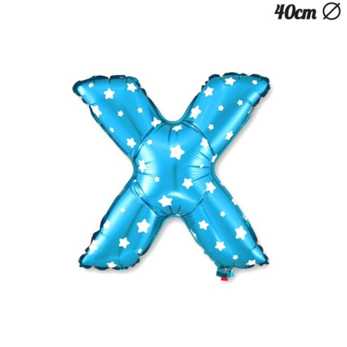 Balon Folie Metalizata Litera X, , 40 cm, Cu Imprimeu Stelute, Umflati cu Heliu sau Aer, Ambalaj Individual, Pai inclus, Albastru [4]