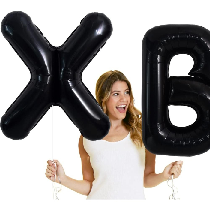 Balon Folie Metalizata Litera X, , 40 cm, Umflati cu Heliu sau Aer, Ambalaj Individual, Pai inclus, Negru [4]