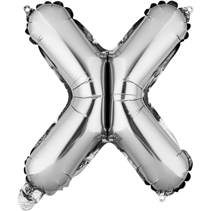 Balon Folie Metalizata Litera X, , 80 cm, Umflati cu Heliu sau Aer, Ambalaj Individual, Pai inclus, Argintiu [6]
