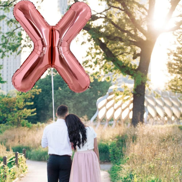 Balon Folie Metalizata Litera X, , 80 cm, Umflati cu Heliu sau Aer, Ambalaj Individual, Pai inclus, Rose Gold [3]
