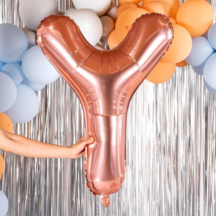 Balon Folie Metalizata Litera Y, , 100 cm, Umflati cu Heliu sau Aer, Ambalaj Individual, Pai inclus, Rose Gold [2]