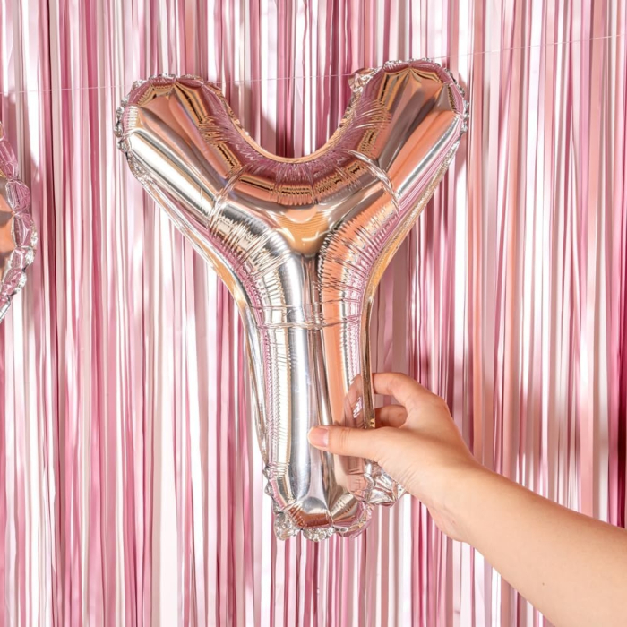 Balon Folie Metalizata Litera Y, , 40 cm, Umflati cu Heliu sau Aer, Ambalaj Individual, Pai inclus, Argintiu [4]