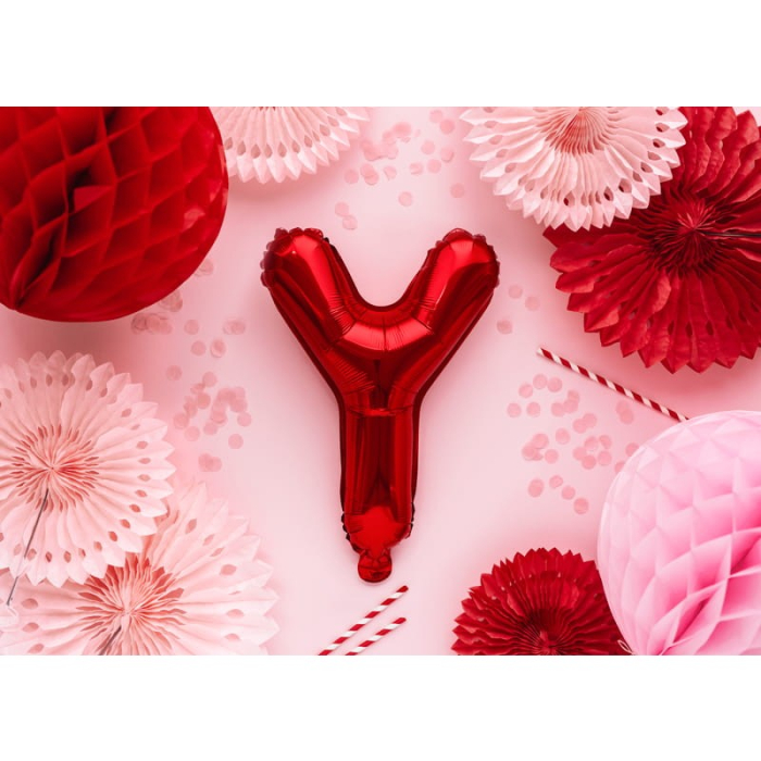 Balon Folie Metalizata Litera Y, , 40 cm, Umflati cu Heliu sau Aer, Ambalaj Individual, Pai inclus, Rosu [2]