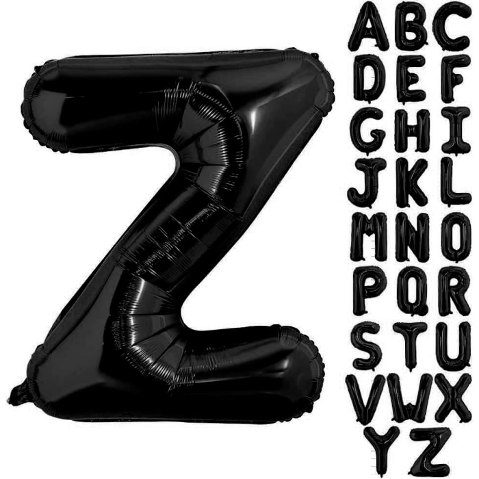 Balon Folie Metalizata Litera Z, , 40 cm, Umflati cu Heliu sau Aer, Ambalaj Individual, Pai inclus, Negru [7]