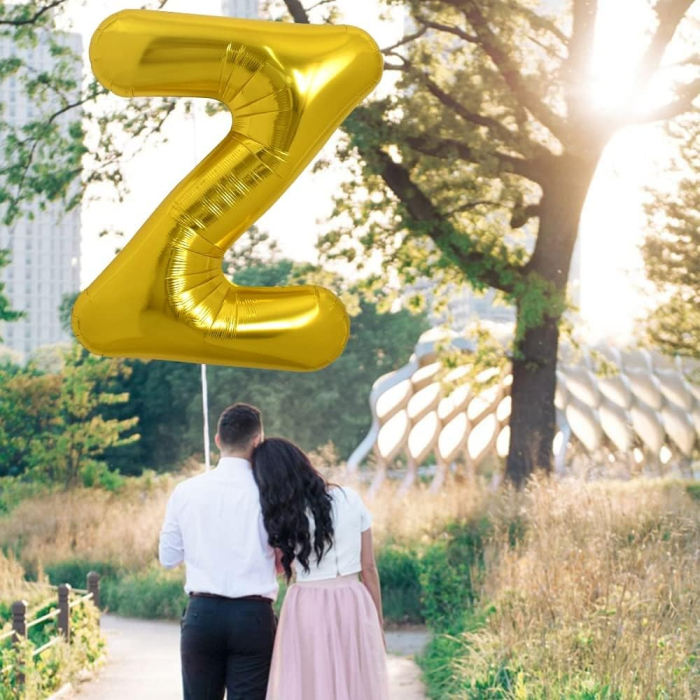 Balon Folie Metalizata Litera Z, , 80 cm, Umflati cu Heliu sau Aer, Ambalaj Individual, Pai inclus, Auriu [3]