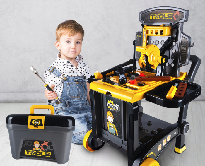 Banc de lucru portbail pentru copii, cu scule si unelte pentru mecanic, 3 in 1 [6]