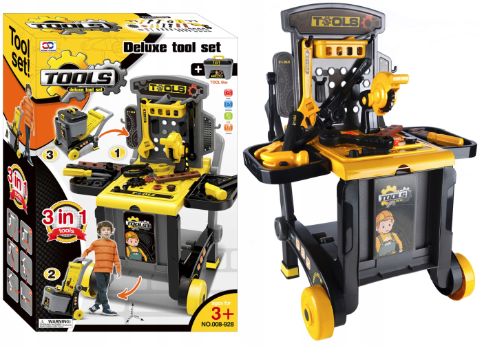 Banc de lucru portbail pentru copii, cu scule si unelte pentru mecanic, 3 in 1 [9]
