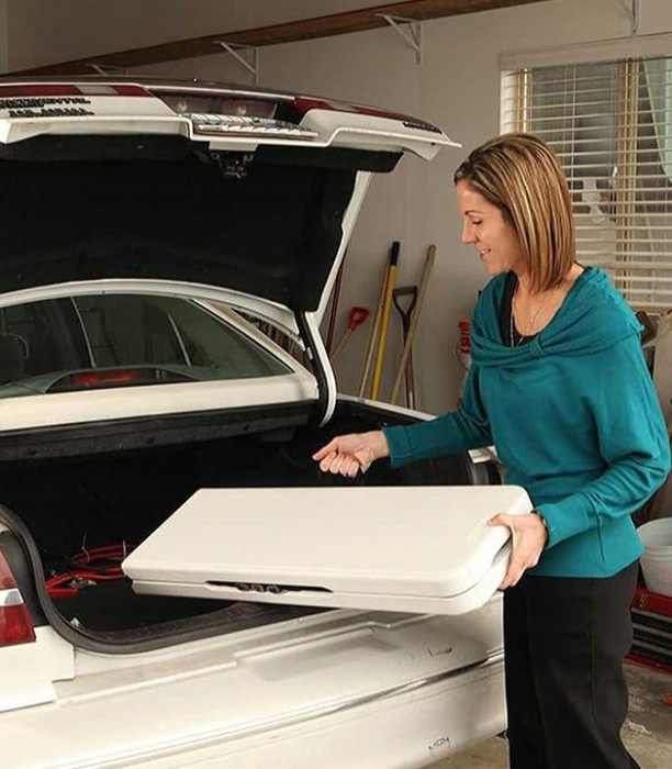 Banca pliabila pentru evenimente si catering, 183x28x43 cm, din HDPE si otel, alb [2]