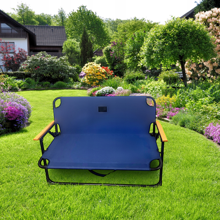 Bancuta pliabila dubla pentru terasa si gradina, structura metalica, 109x64x67 cm, albastru [4]