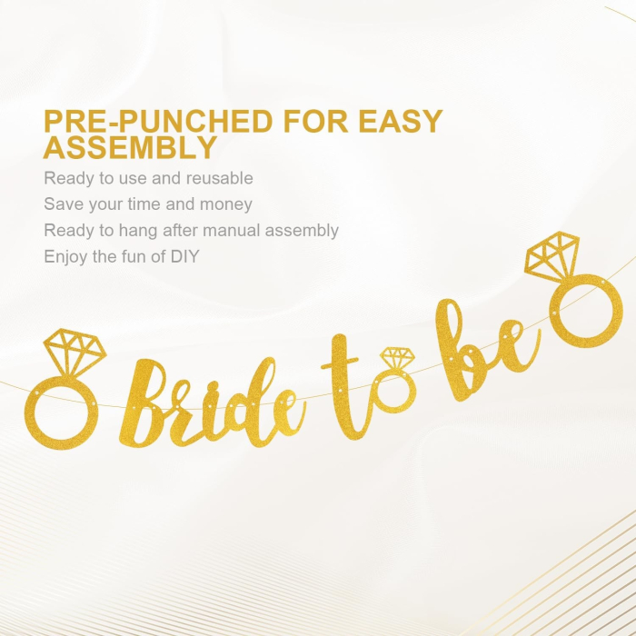 Banner Bride To Be, , Dimensiune 30x20 cm, Rola de Ata Inclusa, Tematica Nunta, Decoratiune Party, Auriu [5]