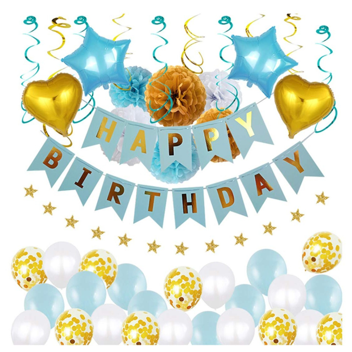 Banner Happy Birthday 100x200 cm, , Dimensiune Stegulet 11.5x16.5 cm, Rola de Ata Inclusa, Albastru [5]