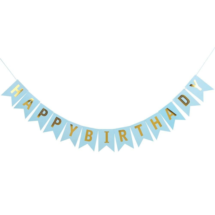 Banner Happy Birthday 100x200 cm, , Dimensiune Stegulet 11.5x16.5 cm, Rola de Ata Inclusa, Albastru [2]