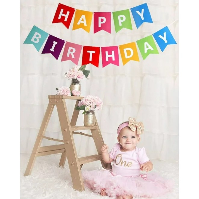 Banner Happy Birthday 100x200 cm, , Dimensiune Stegulet 11.5x16.5 cm, Rola de Ata Inclusa, Multicolor [4]