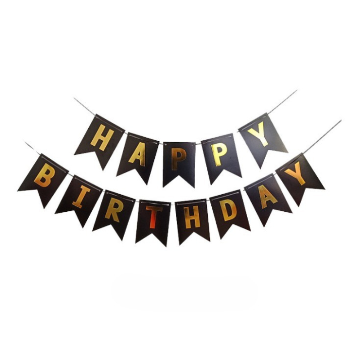 Banner Happy Birthday 100x200 cm, , Dimensiune Stegulet 11.5x16.5 cm, Rola de Ata Inclusa, Negru [4]