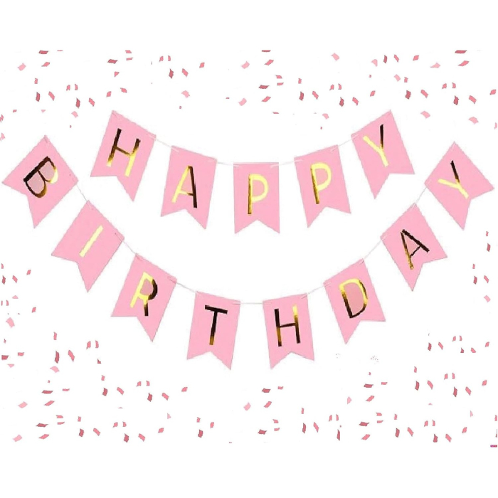Banner Happy Birthday 100x200 cm, , Dimensiune Stegulet 11.5x16.5 cm, Rola de Ata Inclusa, Roz [3]