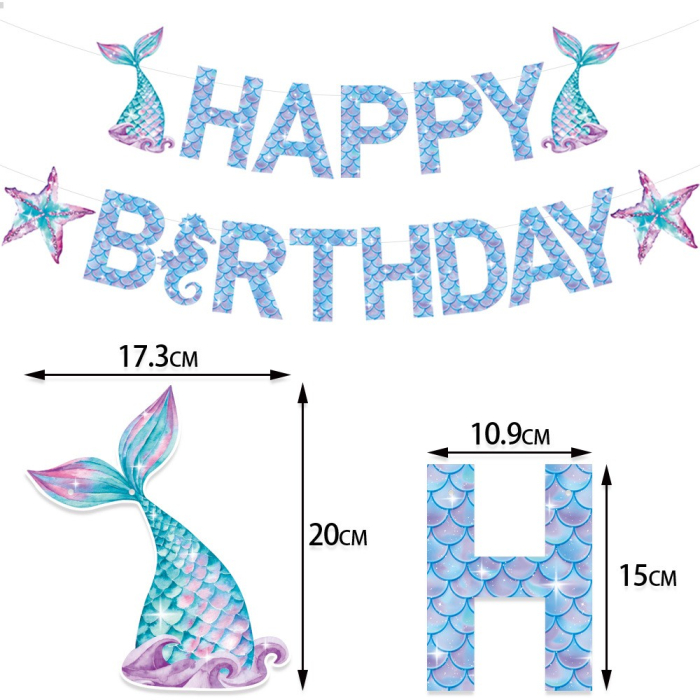 Banner Happy Birthday Sirena, , Colectia Mermaid, 17 Piese, Multicolor [3]
