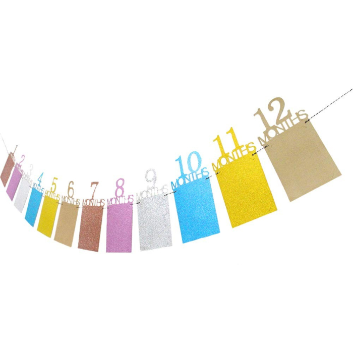 Banner pentru Poze, , 15.2x10.2 cm, Tema Prima Aniversare, Model Primele 12 Luni, Rola Ata Inclusa, Multicolor [3]