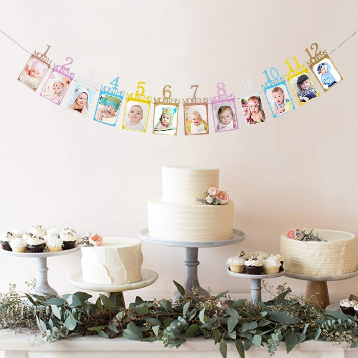 Banner pentru Poze, , 15.2x10.2 cm, Tema Prima Aniversare, Model Primele 12 Luni, Rola Ata Inclusa, Multicolor [4]