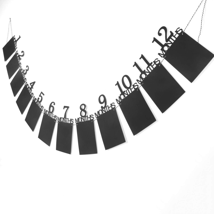 Banner pentru Poze, , 15.2x10.2 cm, Tema Prima Aniversare, Model Primele 12 Luni, Rola Ata Inclusa, Negru [4]