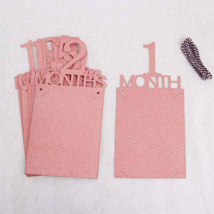 Banner pentru Poze, , 15.2x10.2 cm, Tema Prima Aniversare, Model Primele 12 Luni, Rola Ata Inclusa, Roz [3]