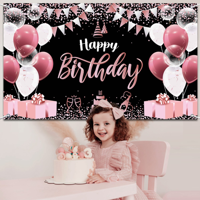 Banner Tip Fundal pentru Poze, , din Panza, 185 x 110 cm, Sfoara 6 m, Prindere in 4 Colturi, Negru/Roz [5]