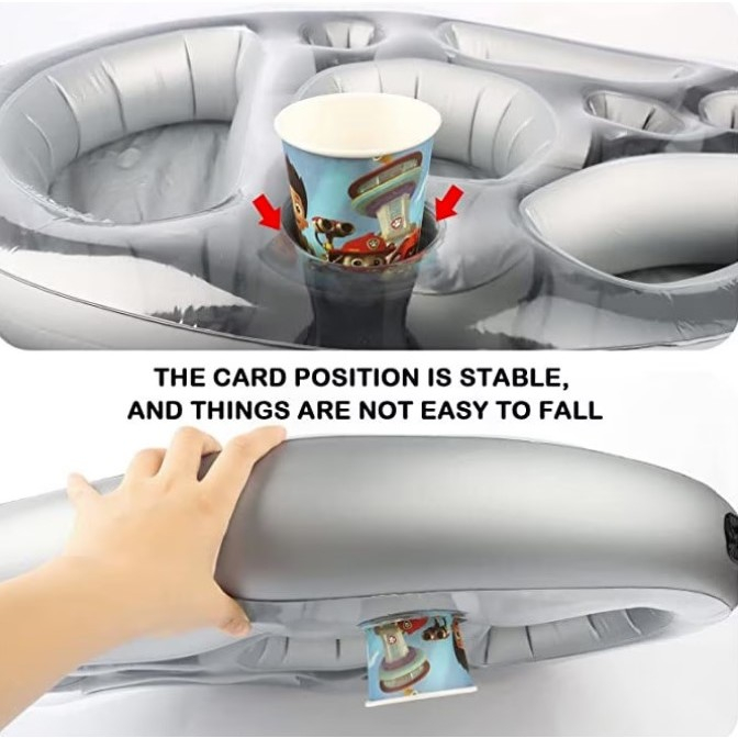 Bar gonflabil/Suport de pahare plutitor, , cu 8 compartimente, pompa inclusa, PVC, Gri, 25x18,5x4 cm [6]