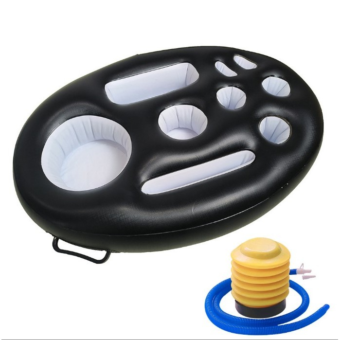 Bar gonflabil/Suport de pahare plutitor, , cu 9 compartimente, pompa inclusa, PVC, Negru, 25x18,5x4 cm [2]