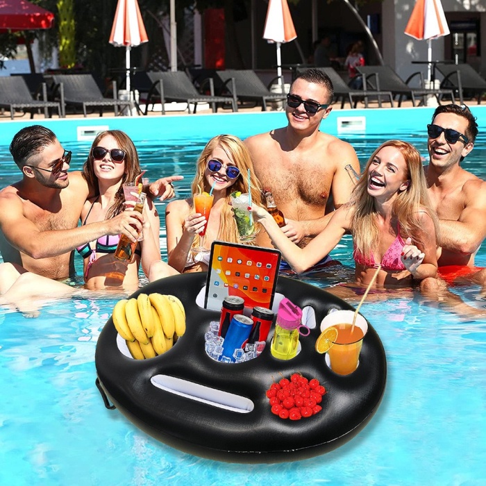 Bar gonflabil/Suport de pahare plutitor, , cu 9 compartimente, pompa inclusa, PVC, Negru, 25x18,5x4 cm [5]