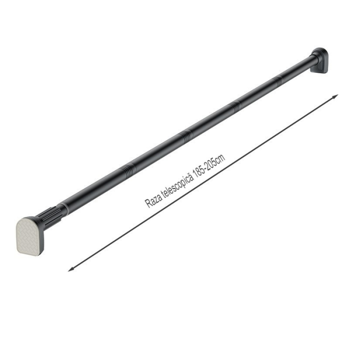 Bara Telescopica Multifunctionala, , din Otel Inoxidabil si ABS, Utilizare Universala, Extensie 185 - 205 cm, Fara Perforare Perete, Gri [2]