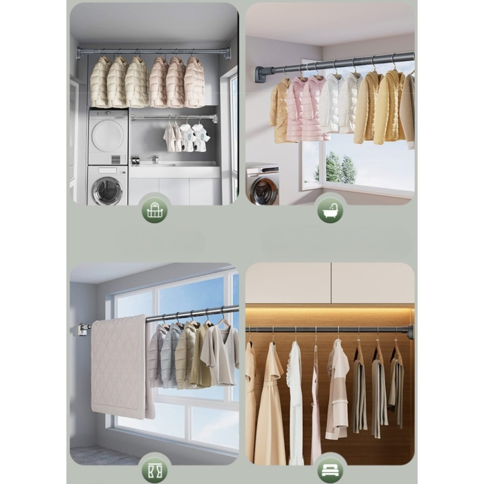 Bara Telescopica Multifunctionala, , din Otel Inoxidabil si ABS, Utilizare Universala, Extensie 185 - 205 cm, Fara Perforare Perete, Negru [2]