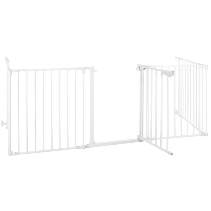 Bariera de protectie pentru copii, 318x75 cm, alba – 5 panouri, poarta cu blocare, montaj pe perete [9]